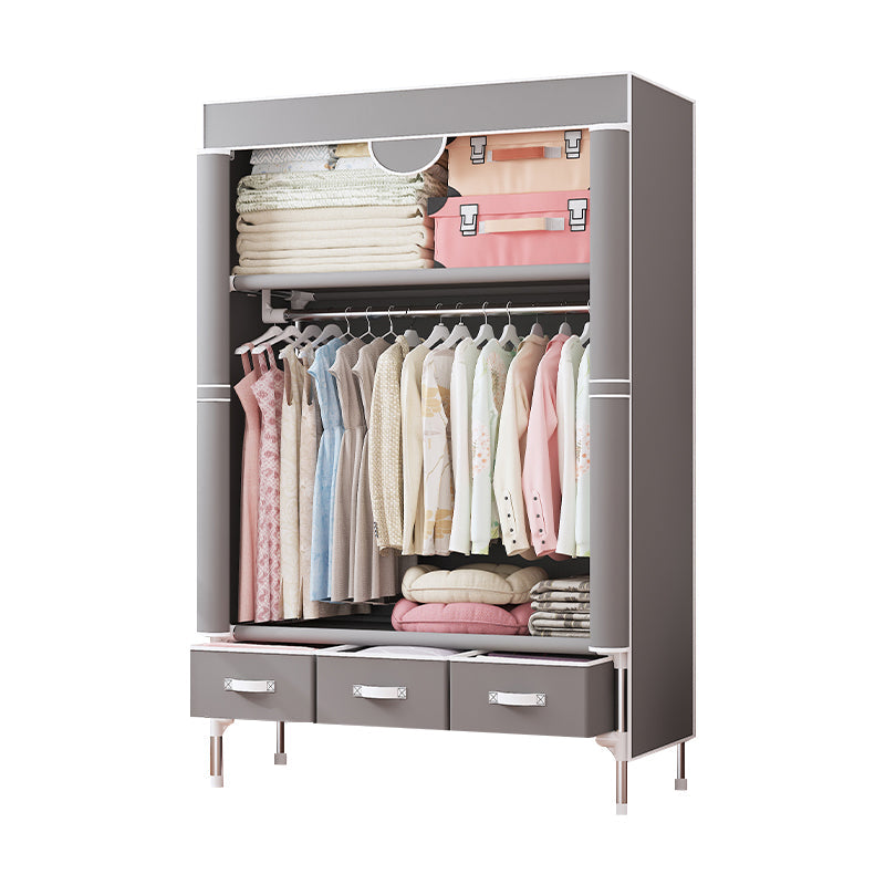 Contemporary Style Wardrobe Armoire Steel Frame Wardrobe Cabinet with Drawers