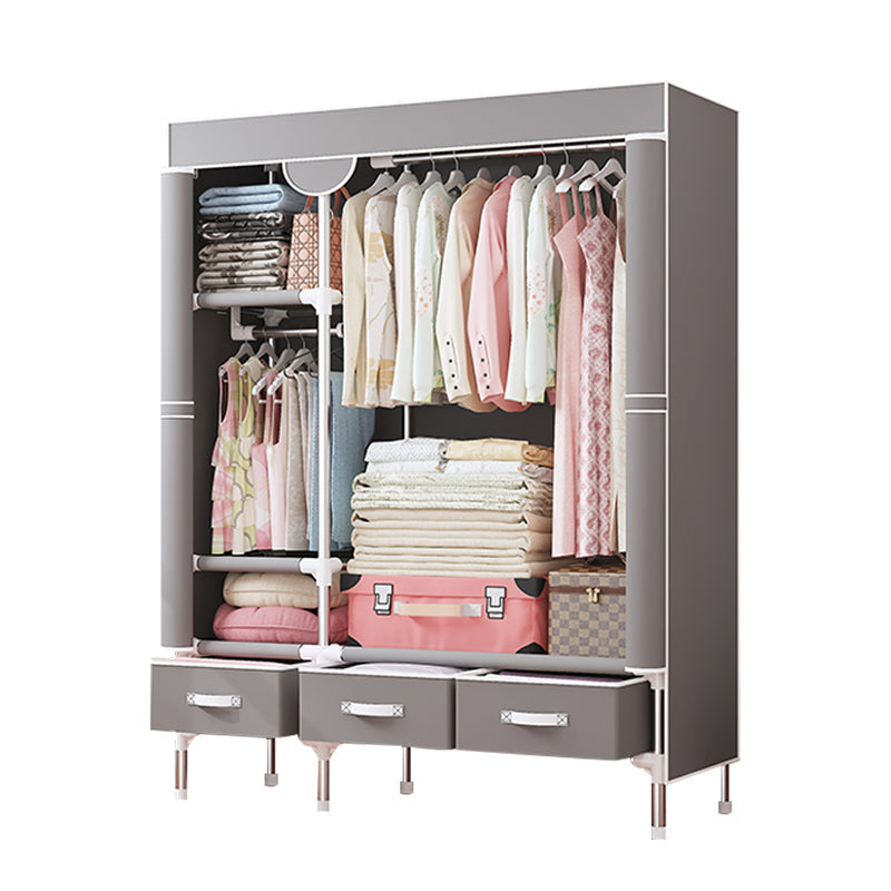 Contemporary Style Wardrobe Armoire Steel Frame Wardrobe Cabinet with Drawers