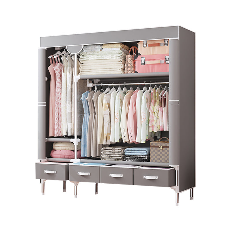 Contemporary Style Wardrobe Armoire Steel Frame Wardrobe Cabinet with Drawers