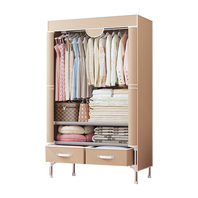 Contemporary Style Wardrobe Armoire Steel Frame Wardrobe Cabinet with Drawers