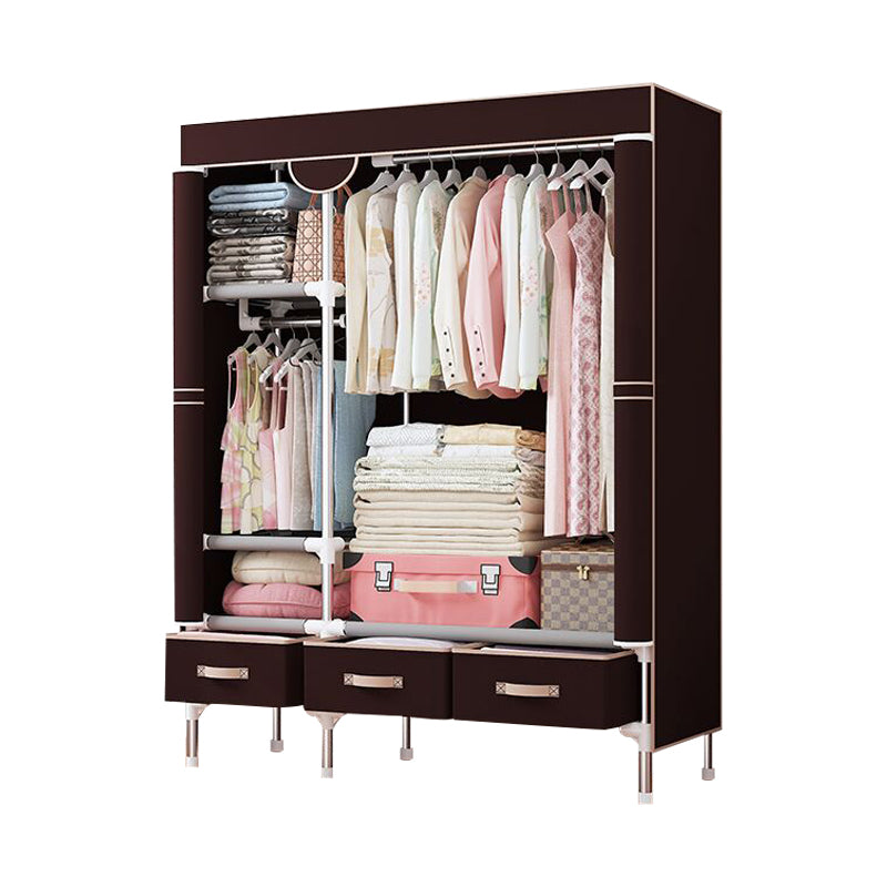 Contemporary Style Wardrobe Armoire Steel Frame Wardrobe Cabinet with Drawers