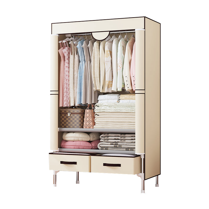 Contemporary Style Wardrobe Armoire Steel Frame Wardrobe Cabinet with Drawers