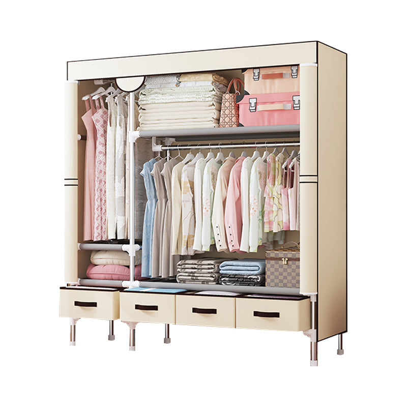Contemporary Style Wardrobe Armoire Steel Frame Wardrobe Cabinet with Drawers