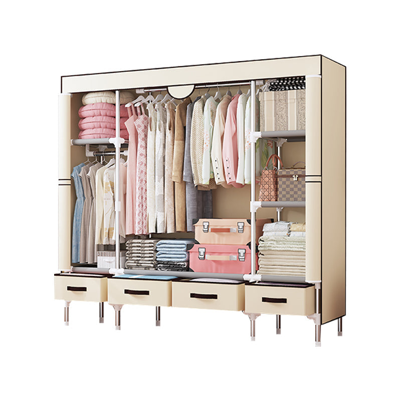 Contemporary Style Wardrobe Armoire Steel Frame Wardrobe Cabinet with Drawers