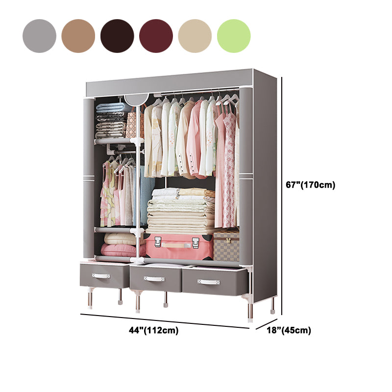 Contemporary Style Wardrobe Armoire Steel Frame Wardrobe Cabinet with Drawers