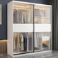 Contemporary Style Wardrobe Glass 2-Door Wardrobe Closet with Shelves