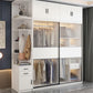 Contemporary Style Wardrobe Glass 2-Door Wardrobe Closet with Shelves