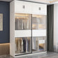 Contemporary Style Wardrobe Glass 2-Door Wardrobe Closet with Shelves