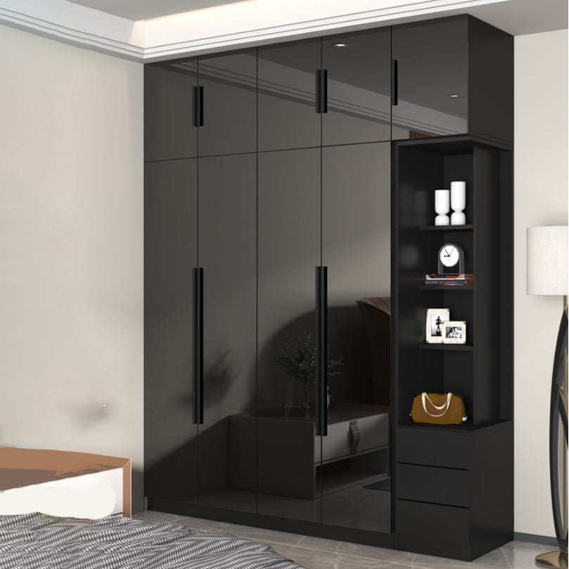 Gabinete de almacenamiento negro de vidrio para el hogar gabinete interior contemporáneo con puerta con bisagras