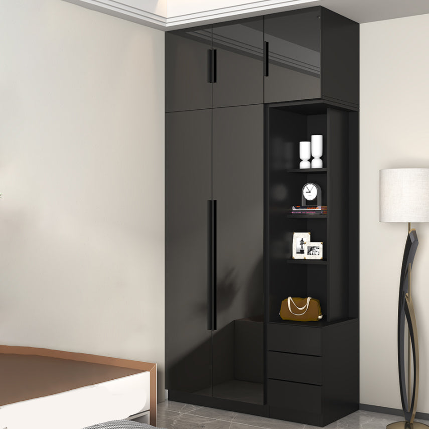 Gabinete de almacenamiento negro de vidrio para el hogar gabinete interior contemporáneo con puerta con bisagras