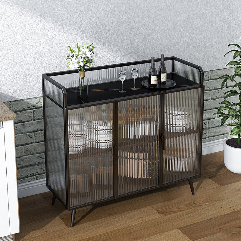 Sideboard moderna telaio in metallo e calore superiore in pietra con porta di vetro per cucina