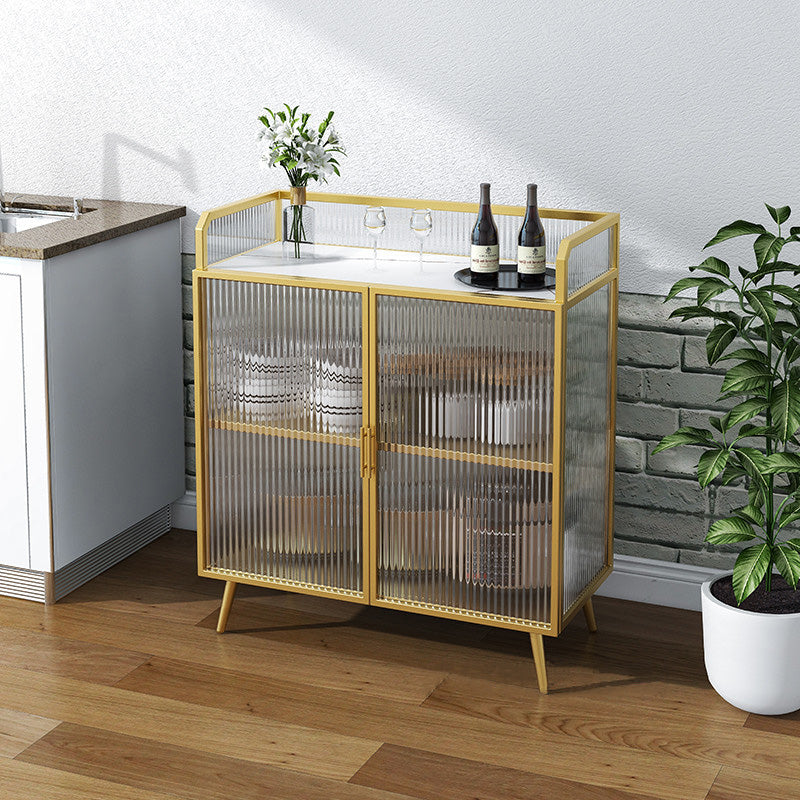 Sideboard moderna telaio in metallo e calore superiore in pietra con porta di vetro per cucina