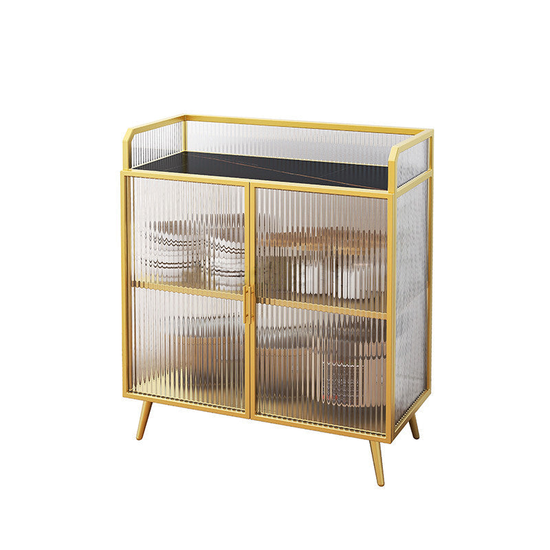 Sideboard moderna telaio in metallo e calore superiore in pietra con porta di vetro per cucina