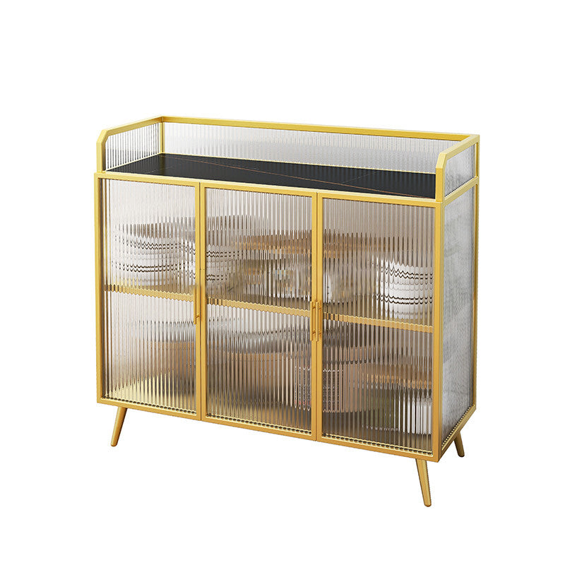 Sideboard moderna telaio in metallo e calore superiore in pietra con porta di vetro per cucina
