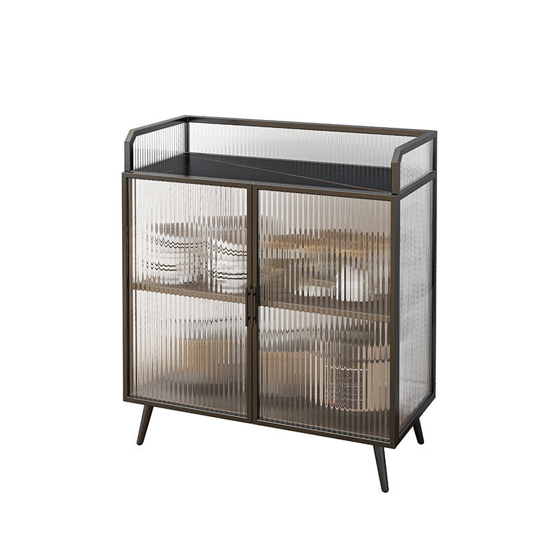 Sideboard moderna telaio in metallo e calore superiore in pietra con porta di vetro per cucina