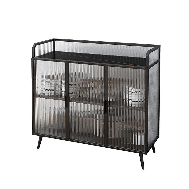 Sideboard moderna telaio in metallo e calore superiore in pietra con porta di vetro per cucina
