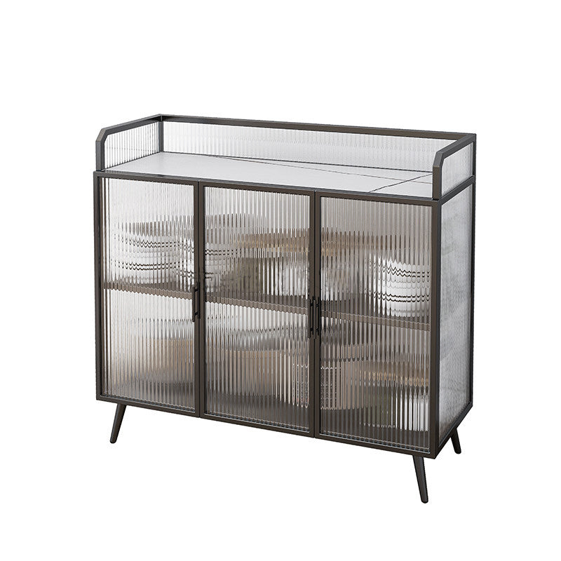 Sideboard moderna telaio in metallo e calore superiore in pietra con porta di vetro per cucina