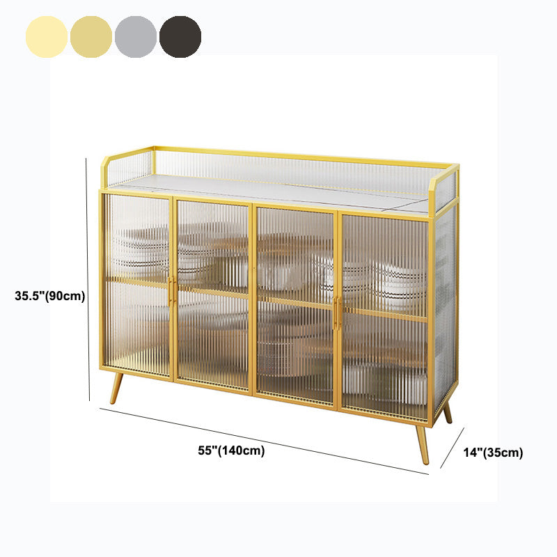 Sideboard moderna telaio in metallo e calore superiore in pietra con porta di vetro per cucina