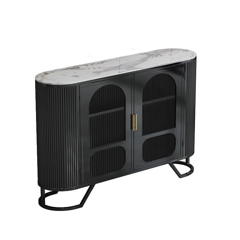 Modern Stone Top Sideboard Metal Sideboard with Door for Kitchen Matte Black Clearhalo 'buffet_sideboard' 'Buffets & Sideboards' 'furn' 'furn_buffet_sideboard' 'Furniture' 'Kitchen & Dining Furniture' 5530715