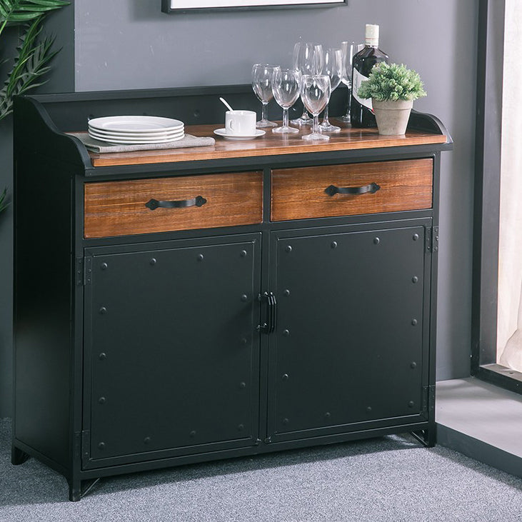 Contemporary Sideboard Black Metal with Drawers Cabinets for Home Wood Clearhalo 'buffet_sideboard' 'Buffets & Sideboards' 'furn' 'furn_buffet_sideboard' 'Furniture' 'Kitchen & Dining Furniture' 5531191