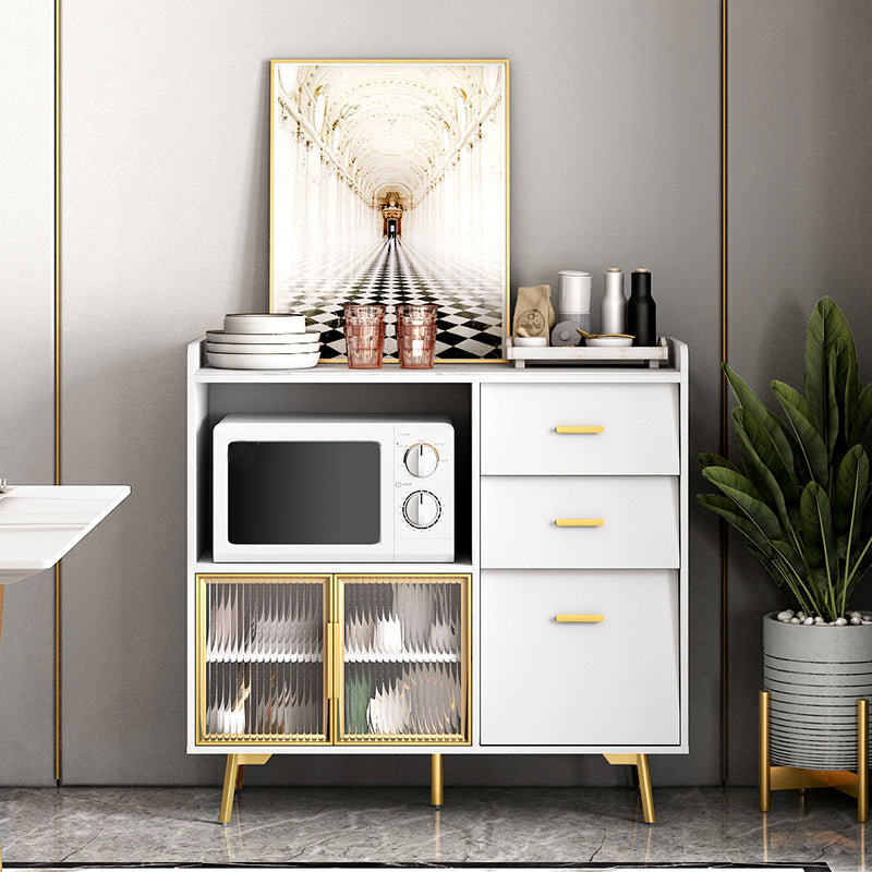 Drawer Engineered Wood Sideboard Glam Glass Doors Credenza with Stone Countertop 39"L x 16"W x 38"H White Clearhalo 'buffet_sideboard' 'Buffets & Sideboards' 'furn' 'furn_buffet_sideboard' 'Furniture' 'Kitchen & Dining Furniture' 5531404