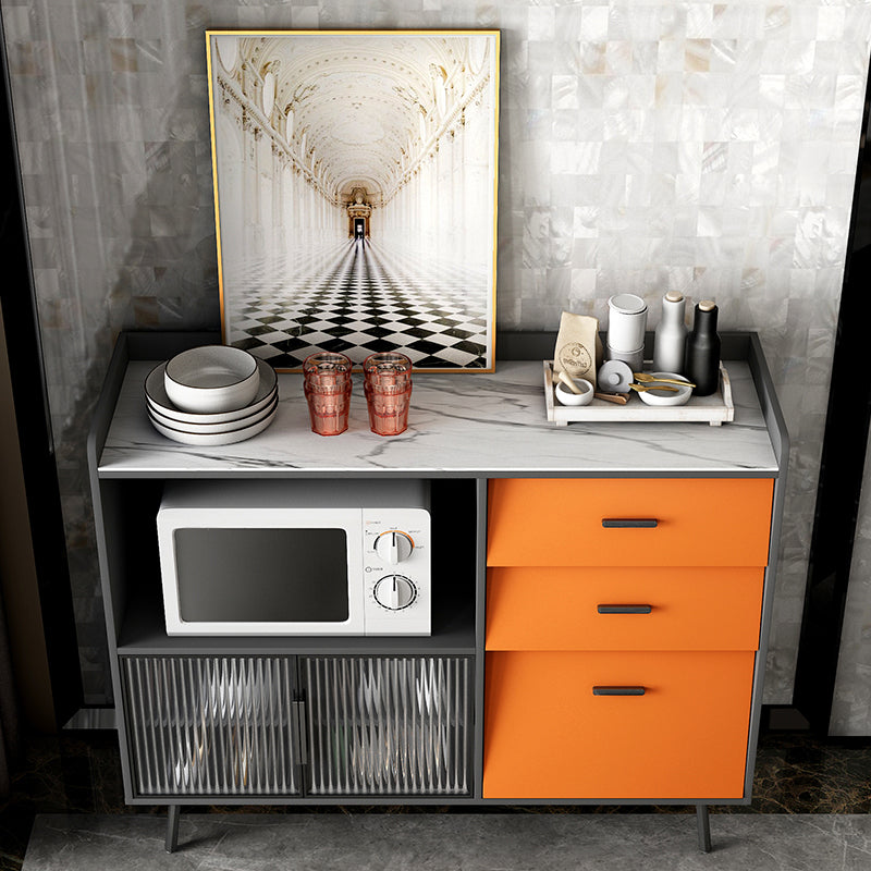 Drawer Engineered Wood Sideboard Glam Glass Doors Credenza with Stone Countertop Clearhalo 'buffet_sideboard' 'Buffets & Sideboards' 'furn' 'furn_buffet_sideboard' 'Furniture' 'Kitchen & Dining Furniture' 5531407