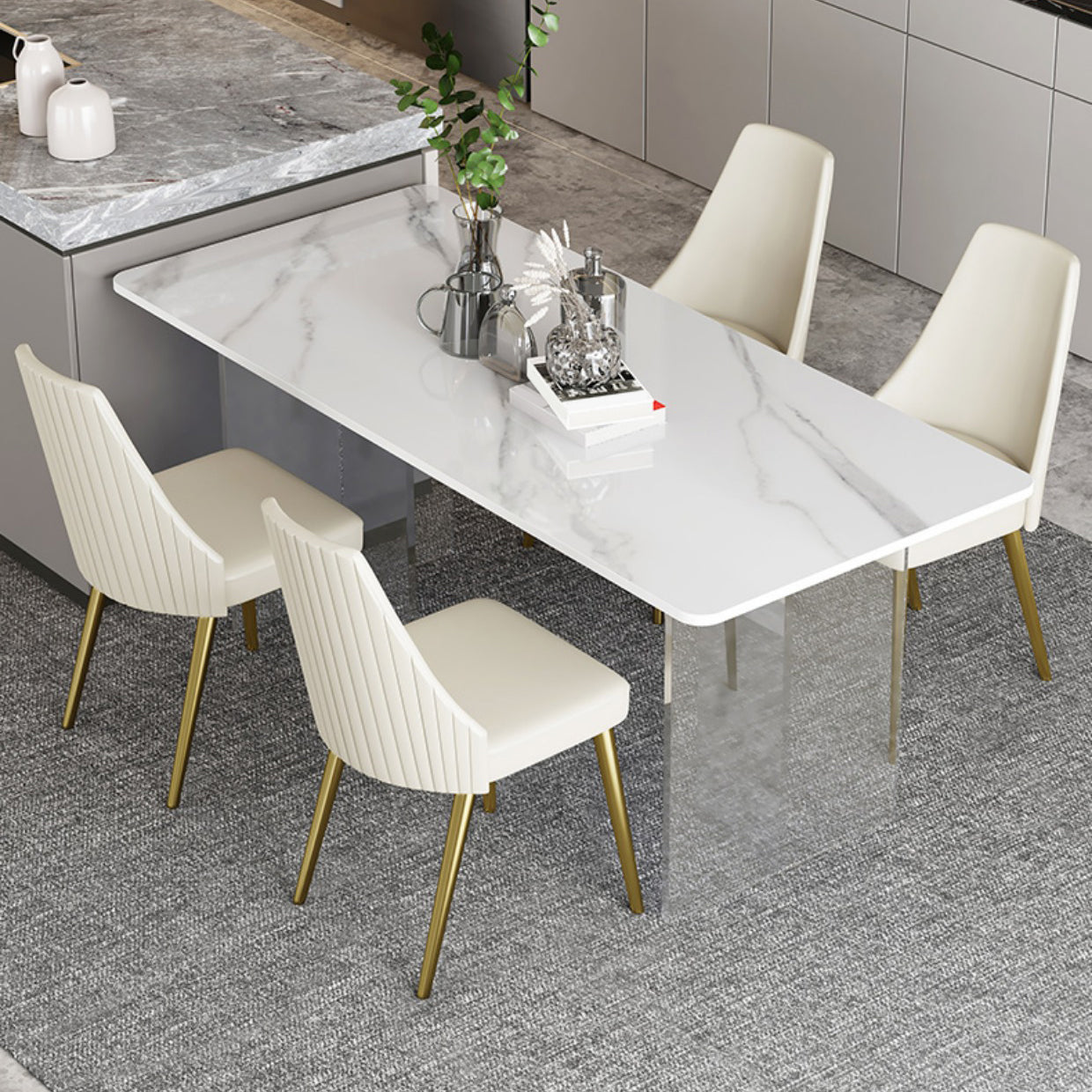 Modern 1/2/4/5/6 Pieces Dining Set Rectangle Stone Dining Table for Dining Room