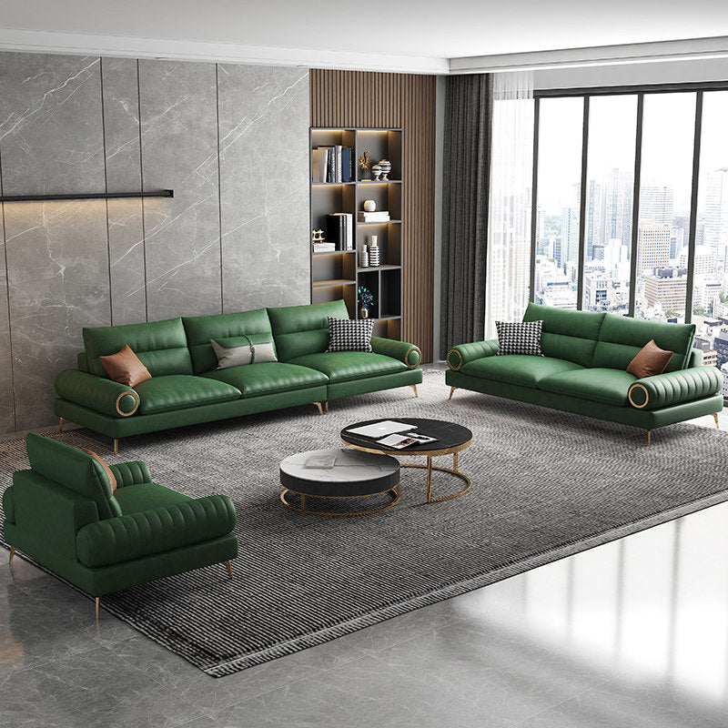 Divano a braccio arrotolato contemporaneo in finta pelle con divano standard con cuscino cucito