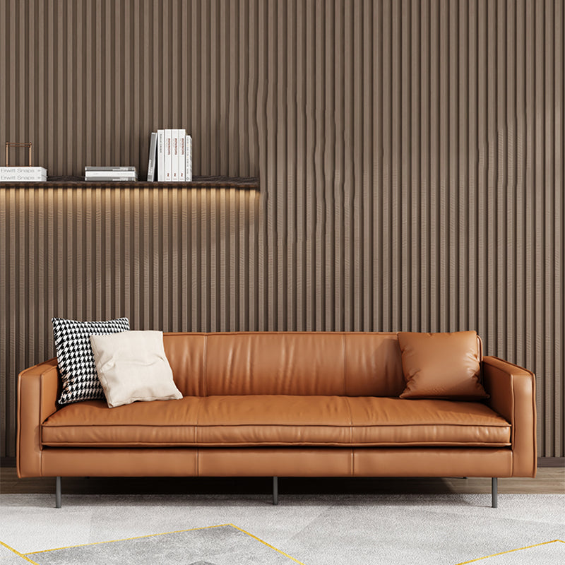 Living Room Standard Stationary Cushions Faux Leather Square Arm Sofa 87"L x 32"W x 29"H Brown Clearhalo 'furn' 'furn_sofas' 'Furniture' 'Living Room Furniture' 'Sofa' 'sofas' 5532693