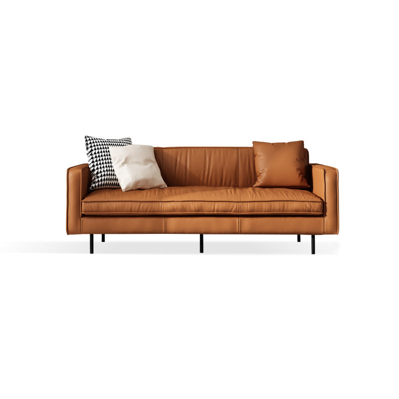 Living Room Standard Stationary Cushions Faux Leather Square Arm Sofa 73"L x 32"W x 29"H Brown Clearhalo 'furn' 'furn_sofas' 'Furniture' 'Living Room Furniture' 'Sofa' 'sofas' 5532694