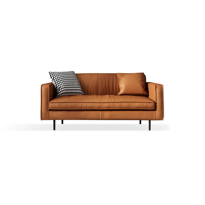 Living Room Standard Stationary Cushions Faux Leather Square Arm Sofa 59"L x 32"W x 29"H Brown Clearhalo 'furn' 'furn_sofas' 'Furniture' 'Living Room Furniture' 'Sofa' 'sofas' 5532695