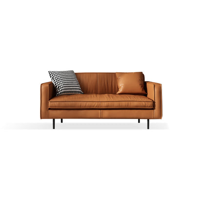 Living Room Standard Stationary Cushions Faux Leather Square Arm Sofa 59"L x 32"W x 29"H Brown Clearhalo 'furn' 'furn_sofas' 'Furniture' 'Living Room Furniture' 'Sofa' 'sofas' 5532695