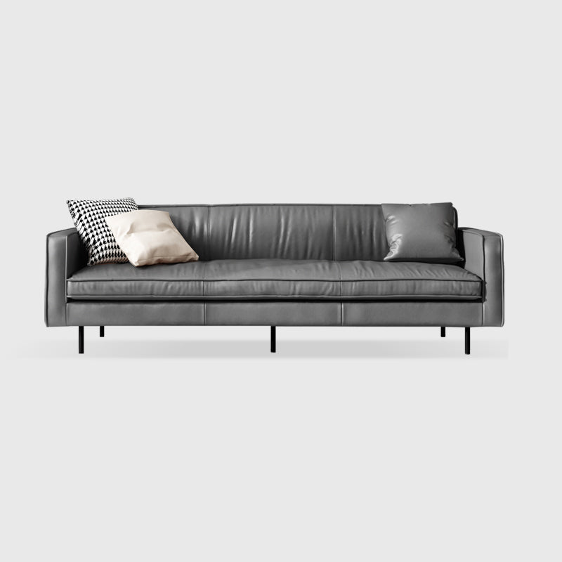 Living Room Standard Stationary Cushions Faux Leather Square Arm Sofa 87"L x 32"W x 29"H Grey Clearhalo 'furn' 'furn_sofas' 'Furniture' 'Living Room Furniture' 'Sofa' 'sofas' 5532706