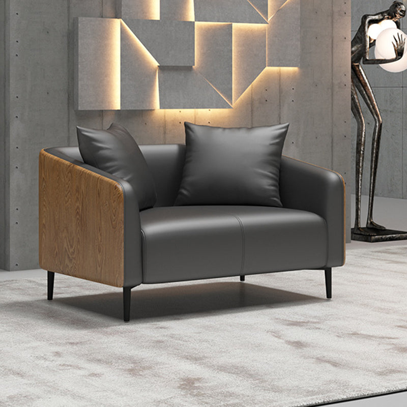 Grijze faux lederen eigentijdse hellende arm standaard bank voor woonkamer