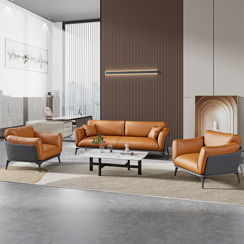 Canapé contemporain glam fausse en cuir avec un bras carré résistant à l'usure pour le salon