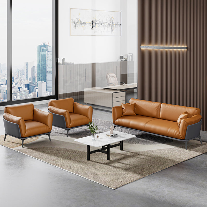 Canapé contemporain glam fausse en cuir avec un bras carré résistant à l'usure pour le salon