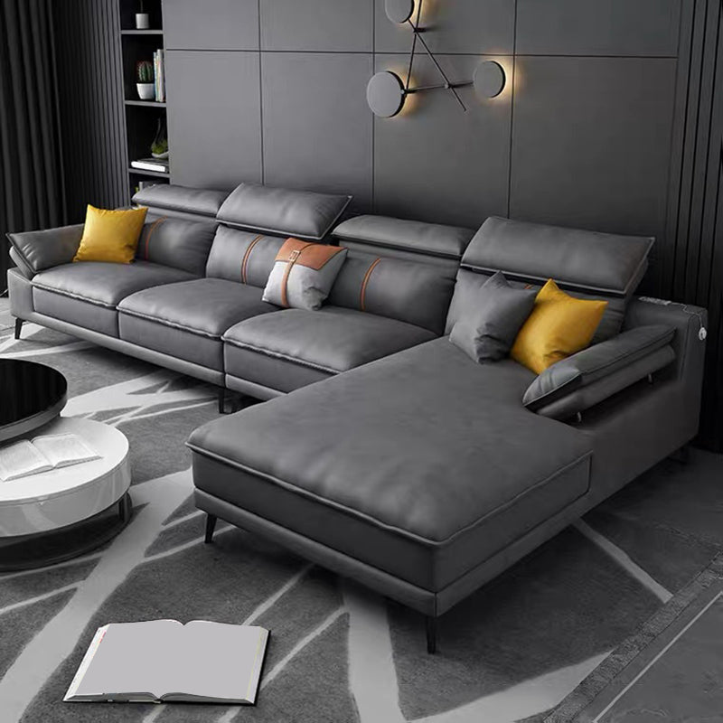 Grey Modern Adjustable Sofa & Chaise Pillow Top Arm Sectional 126"L x 69"W x 35"H Right Sponge Clearhalo 'furn' 'furn_sectionals' 'Furniture' 'Living Room Furniture' 'Sectionals' 5532828