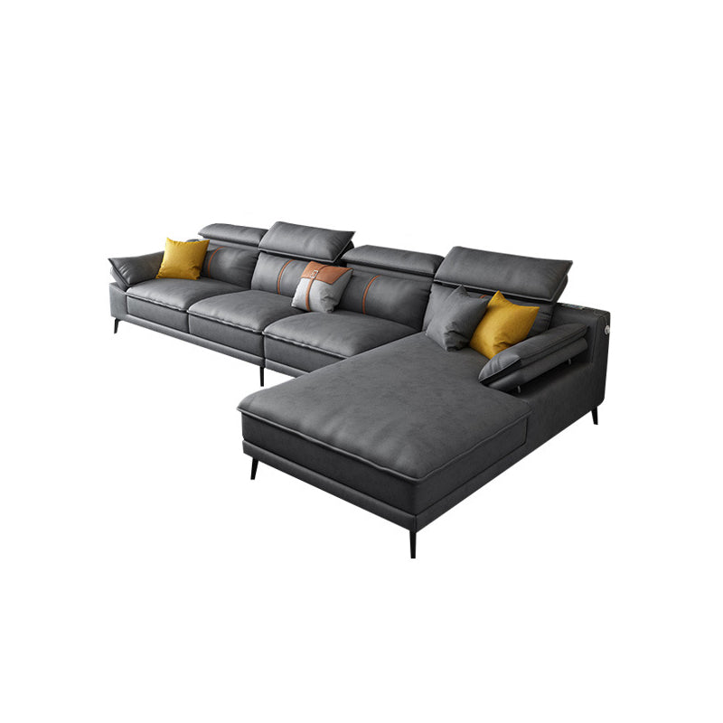 Grey Modern Adjustable Sofa & Chaise Pillow Top Arm Sectional 126"L x 69"W x 35"H Right Latex Clearhalo 'furn' 'furn_sectionals' 'Furniture' 'Living Room Furniture' 'Sectionals' 5532831