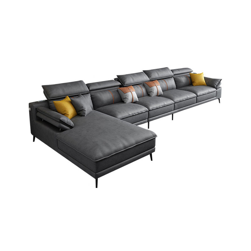 Grey Modern Adjustable Sofa & Chaise Pillow Top Arm Sectional 153.5"L x 69"W x 35"H Left Clearhalo 'furn' 'furn_sectionals' 'Furniture' 'Living Room Furniture' 'Sectionals' 5532834