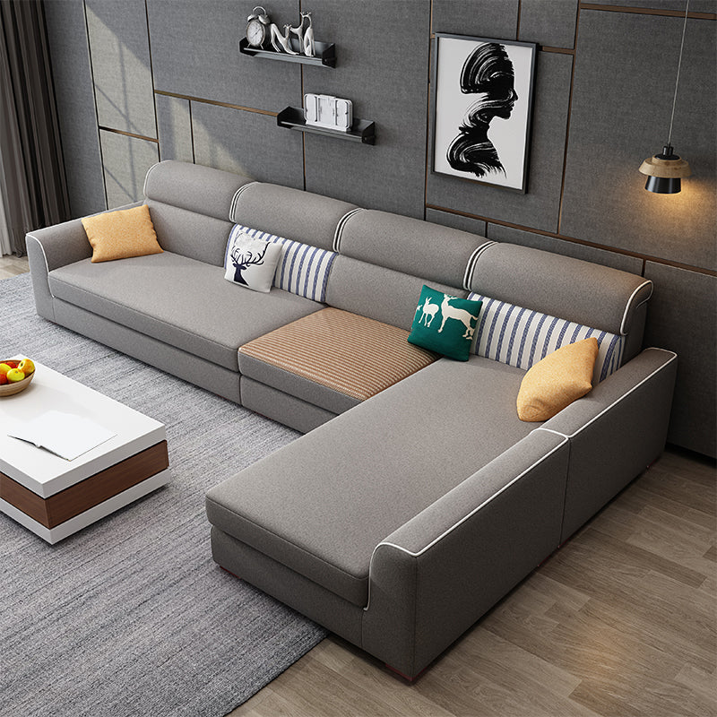 Sofá de tela de 4 plazas y chaise Sectional de brazo cuadrado contemporáneo