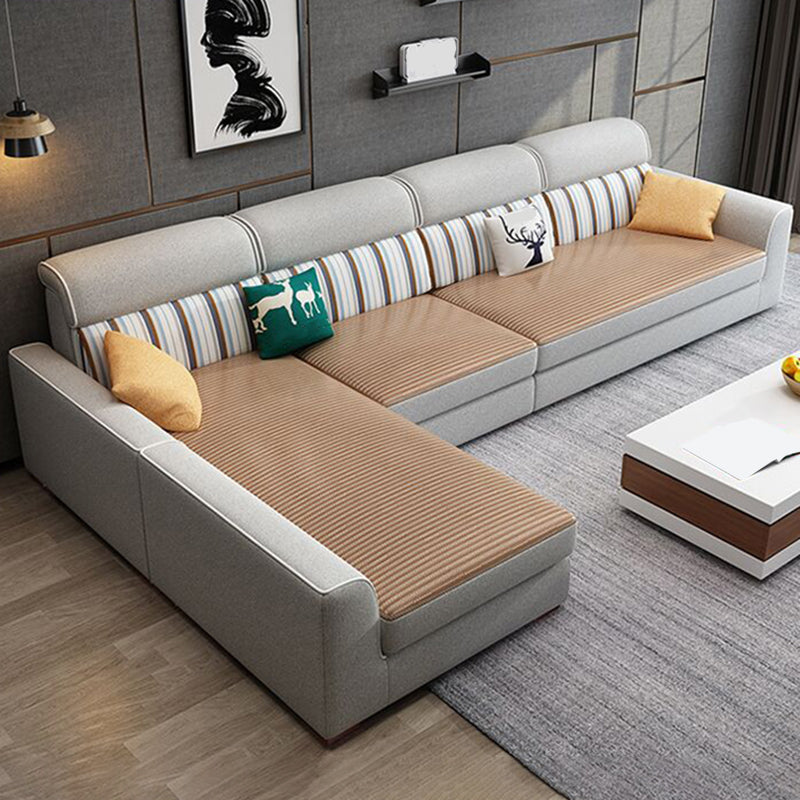 Sofá de tela de 4 plazas y chaise Sectional de brazo cuadrado contemporáneo