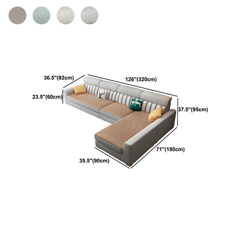 Sofá de tela de 4 plazas y chaise Sectional de brazo cuadrado contemporáneo