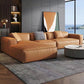 Contemporary Square Arm Sectional Orange Faux Leather Sectional 142"L x 67"W x 26"H Left Sponge Clearhalo 'furn' 'furn_sectionals' 'Furniture' 'Living Room Furniture' 'Sectionals' 5532926