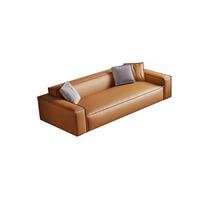 Contemporary Square Arm Sectional Orange Faux Leather Sectional 86.5"L x 37.5"W x 25.5"H Horizontal Clearhalo 'furn' 'furn_sectionals' 'Furniture' 'Living Room Furniture' 'Sectionals' 5532927