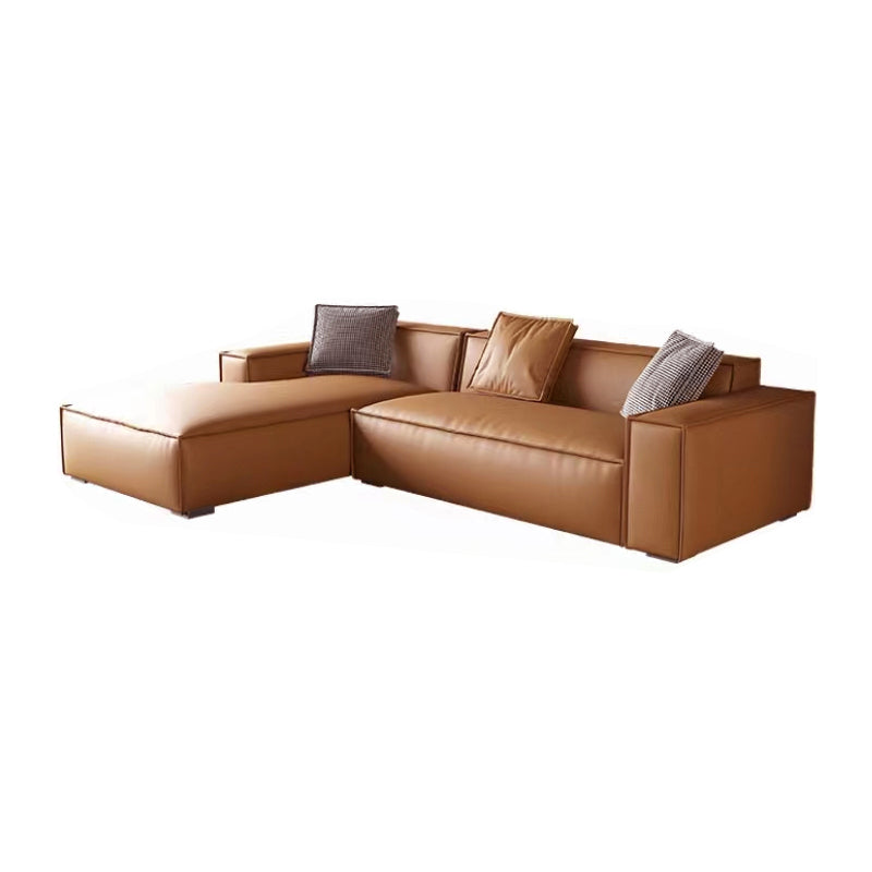 Contemporary Square Arm Sectional Orange Faux Leather Sectional 110"L x 67"W x 26"H Left Clearhalo 'furn' 'furn_sectionals' 'Furniture' 'Living Room Furniture' 'Sectionals' 5532929