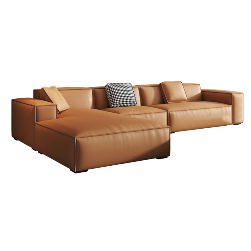 Contemporary Square Arm Sectional Orange Faux Leather Sectional 142"L x 67"W x 26"H Left Latex Clearhalo 'furn' 'furn_sectionals' 'Furniture' 'Living Room Furniture' 'Sectionals' 5532932