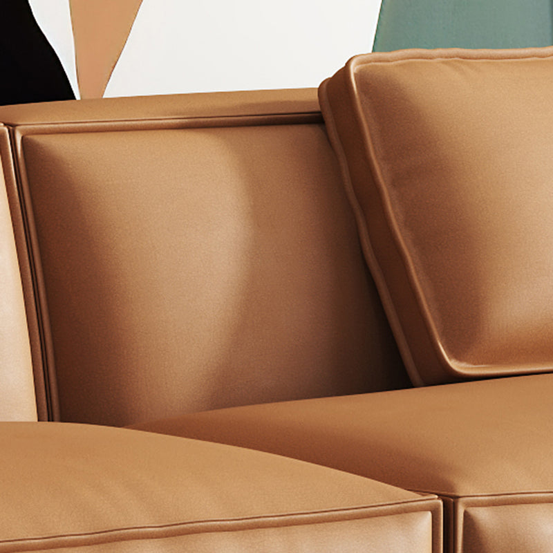 Contemporary Square Arm Sectional Orange Faux Leather Sectional Clearhalo 'furn' 'furn_sectionals' 'Furniture' 'Living Room Furniture' 'Sectionals' 5532933