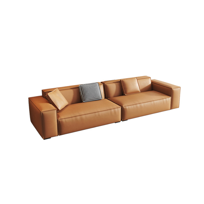 Contemporary Square Arm Sectional Orange Faux Leather Sectional 110"L x 37.5"W x 25.5"H Horizontal Clearhalo 'furn' 'furn_sectionals' 'Furniture' 'Living Room Furniture' 'Sectionals' 5532937