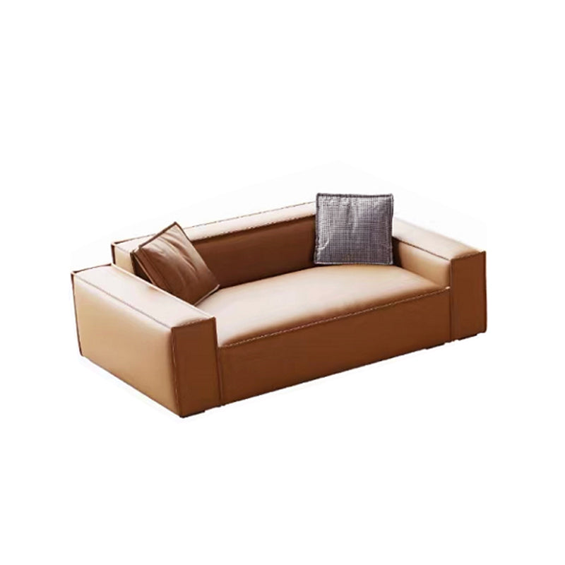 Contemporary Square Arm Sectional Orange Faux Leather Sectional 67"L x 37.5"W x 25.5"H Horizontal Clearhalo 'furn' 'furn_sectionals' 'Furniture' 'Living Room Furniture' 'Sectionals' 5532938