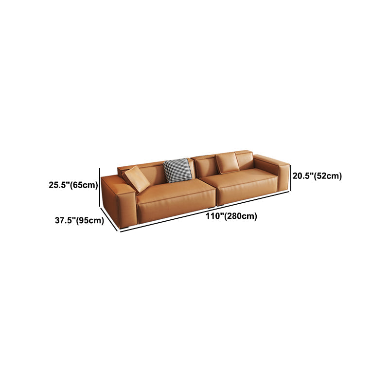 Contemporary Square Arm Sectional Orange Faux Leather Sectional Clearhalo 'furn' 'furn_sectionals' 'Furniture' 'Living Room Furniture' 'Sectionals' 5532943